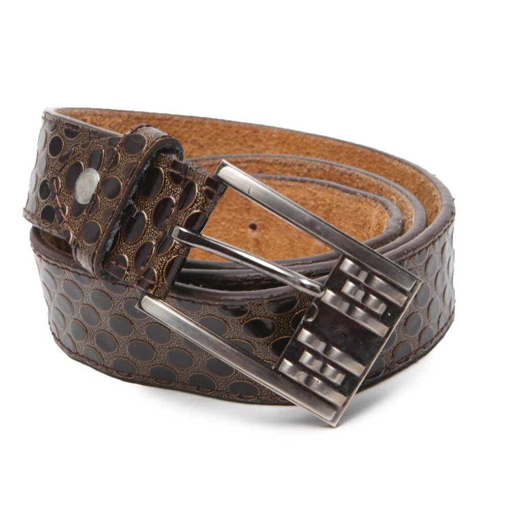 Vintage Western Patent Leather Belt Dotted Reptile Design Silver Buckle